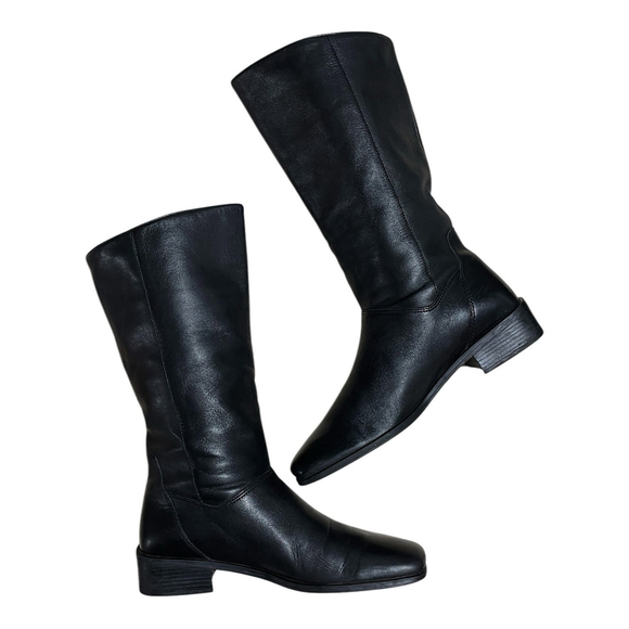 Naturalizer Womens 8M Boots Mid Calf Pull On Square Toe Leather Black 885N41 - Picture 2 of 11